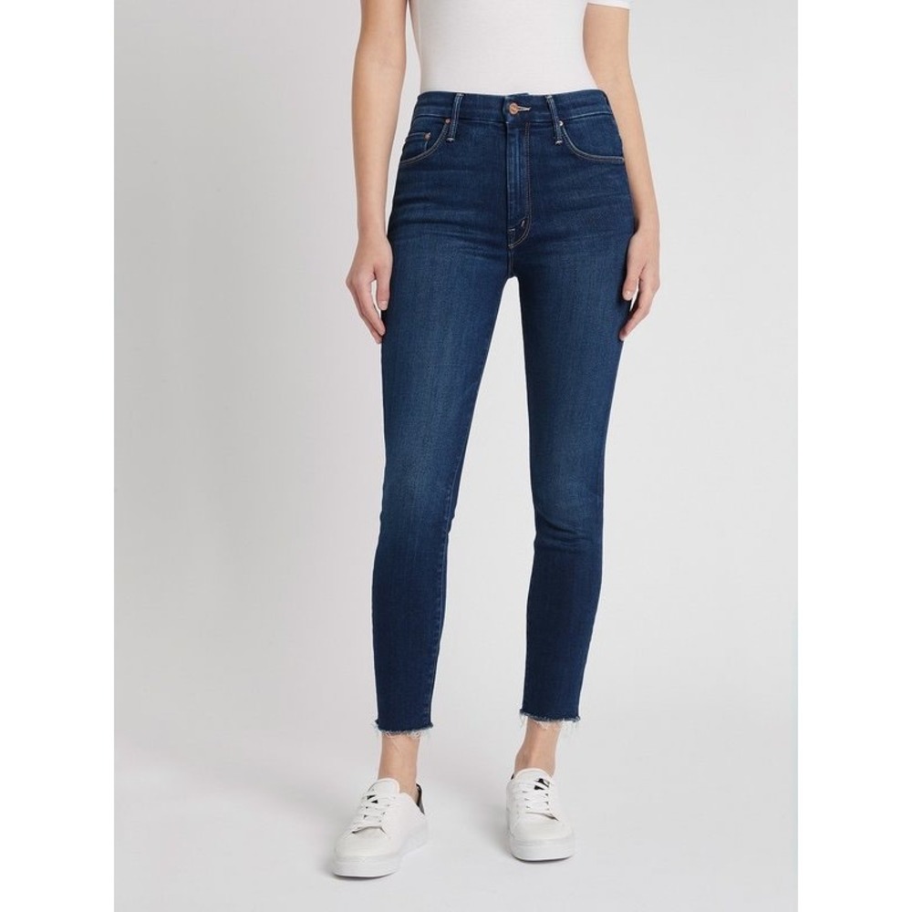 MOTHER High Waisted Looker Ankle Fray Jeans Home Movies Sz 25 Blue Denim Classic